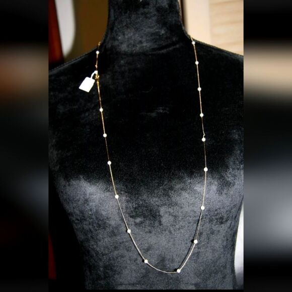 Vintage CORO Necklace Gold Tone Faux Pearl Chain Necklaces NWT NOS 35" - Picture 1 of 8